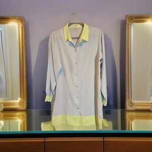Tommy Hilfiger Women's Tunic Shirt – Size M, Light Blue with Lime Green Trim.